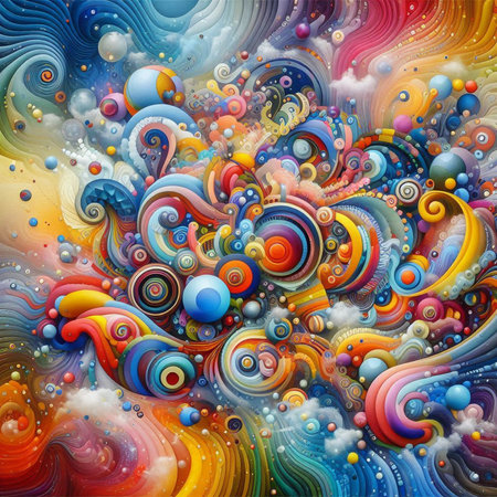 abstract colorful background with swirls and circles, 3d illustrationの素材