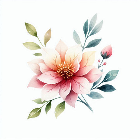 Watercolor floral bouquet. Hand drawn illustration isolated on white background.の素材