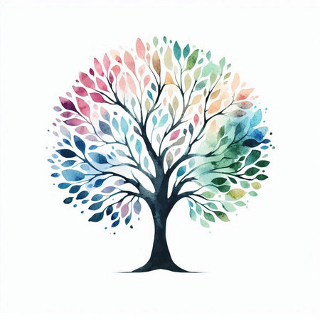 Watercolor tree isolated on white background. Hand drawn vector illustration.の素材