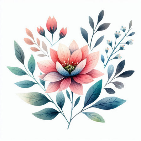 Beautiful watercolor floral bouquet isolated on white background. Vector illustration.の素材