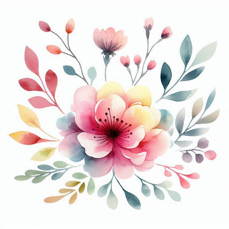 Watercolor floral bouquet. Hand drawn watercolor illustration. Isolated on white background.の素材
