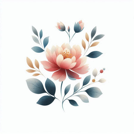 Floral background with peony flowers and leaves. Vector illustration.の素材