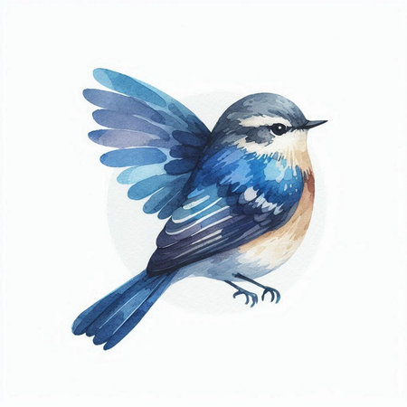 Watercolor blue bird isolated on white background. Hand drawn illustration.の素材