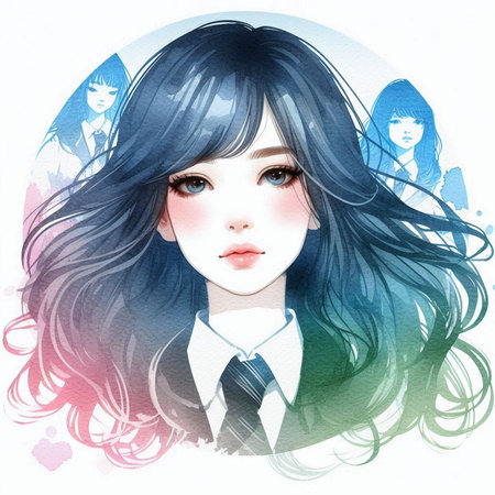 Illustration of a beautiful girl with long hair and blue eyes.の素材