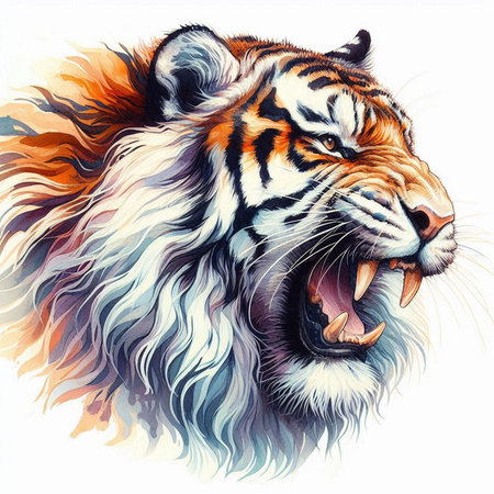 Angry tiger. Hand drawn vector illustration isolated on white background.の素材