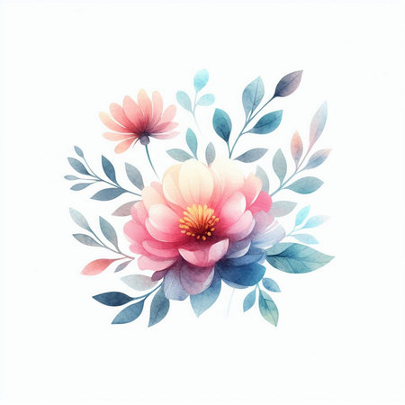 Watercolor flower bouquet isolated on white background. Hand drawn illustration.の素材