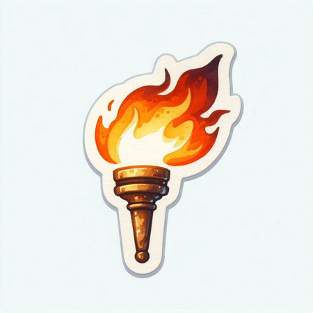 Illustration of a burning torch on a white background. Vector illustration.の素材