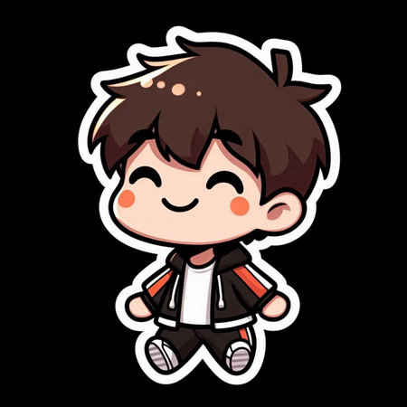 Cute boy cartoon character. Vector illustration isolated on black background.の素材