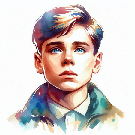 Portrait of a young man with blue eyes. Vector illustration.の素材