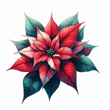 Christmas poinsettia flower isolated on white background, vector illustrationの素材
