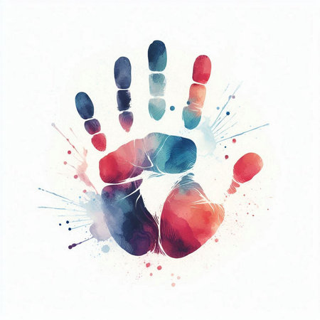 Hand Prints with watercolor splashes. Vector Illustration.の素材
