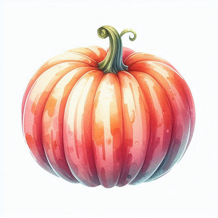 Pumpkin on white background. Hand drawn watercolor illustration.の素材