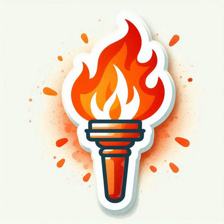 Illustration of a burning torch, isolated on a white background.の素材