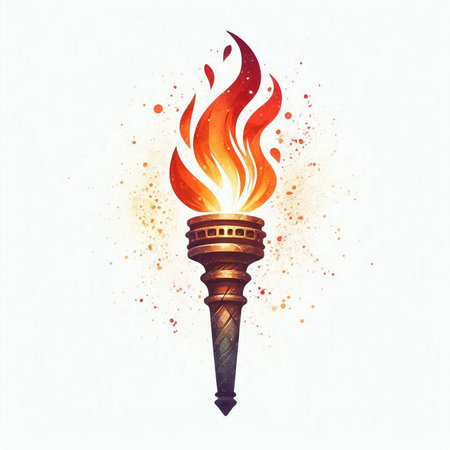 Illustration of a burning torch on a white background, vector illustrationの素材