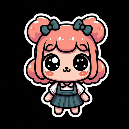 Cute kawaii girl with pink hair. Vector illustration.の素材