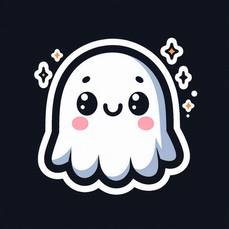 Cute cartoon ghost on a dark background. Vector illustration for your designの素材