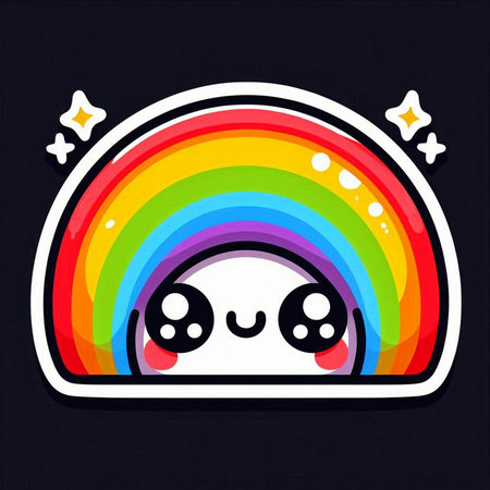 Rainbow cartoon icon. Vector illustration of cute rainbow isolated on black background.の素材