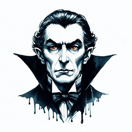 Portrait of a vampire. Ink and watercolor on paper.の素材