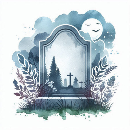 Grave with cross and trees in the forest. Vector illustration.の素材