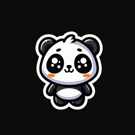 Cute panda. Vector illustration. Isolated on black background.の素材