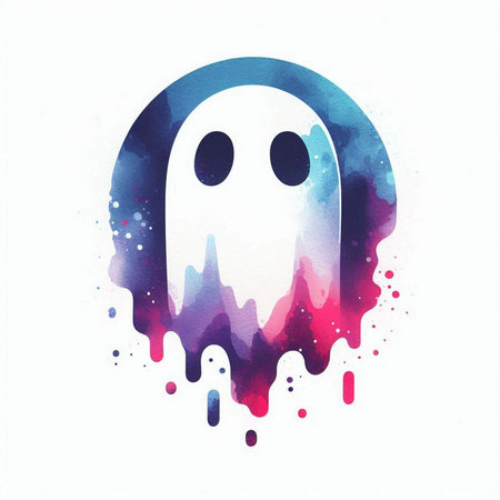 Halloween ghost watercolor painting on white background. Vector illustration.の素材