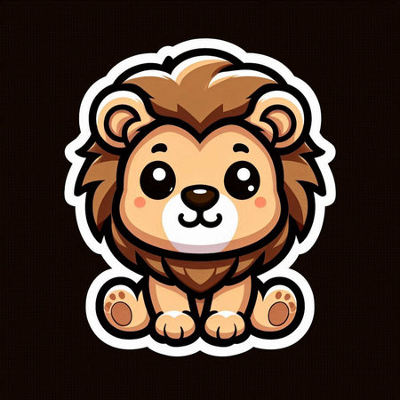 Cute Lion Cartoon Mascot Character Isolated on Black Backgroundの素材