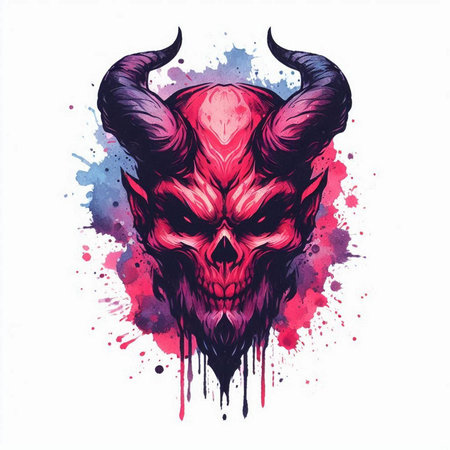 Devil skull on grunge splashes background. Vector illustration.の素材