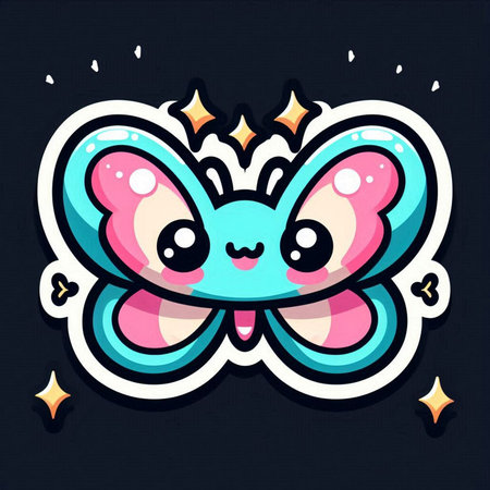 Cute cartoon butterfly. Vector illustration. Isolated on black background.の素材