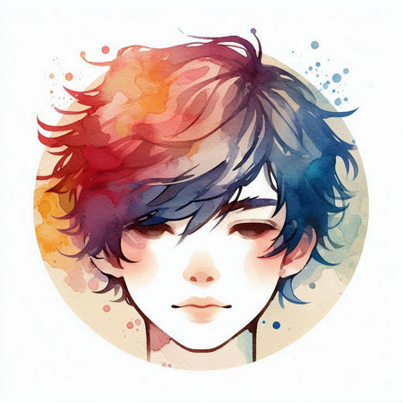 Watercolor portrait of a beautiful girl with short hair. Vector illustration.の素材