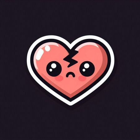Cute kawaii heart character with sad expression. Vector illustration.の素材