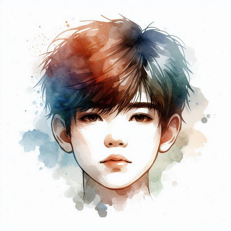 Watercolor portrait of a beautiful woman with short hair. Vector illustration.の素材