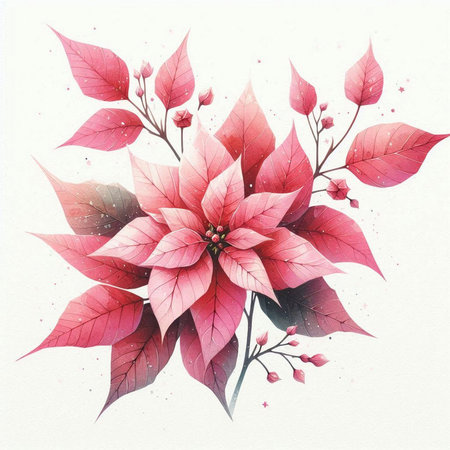 Watercolor illustration of Poinsettia flower. Hand drawn watercolor illustration.の素材
