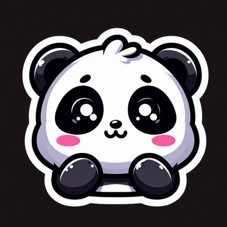 Cute cartoon panda. Isolated on black background. Vector illustration.の素材