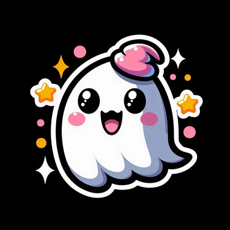 Cute ghost. Vector illustration. Isolated on black background.の素材