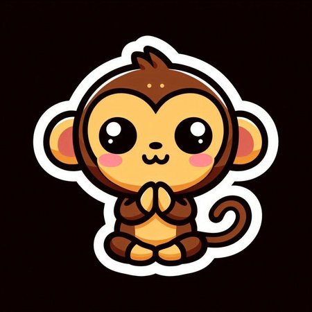 Cute cartoon monkey. Vector illustration. Isolated on black background.の素材