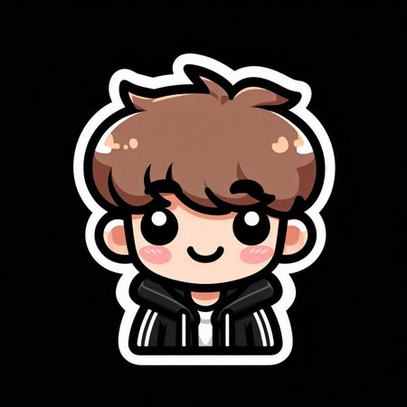 Cute boy cartoon character. Vector illustration. Isolated on black background.の素材