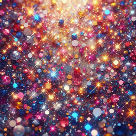 Abstract Christmas background with bokeh lights, stars and snowflakesの素材