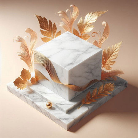 White marble pedestal on beige background. 3d render.の素材