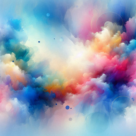 Abstract watercolor background with clouds and sun. Colorful illustration.の素材