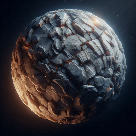 3D illustration of a planet in outer space with stars and sunの素材