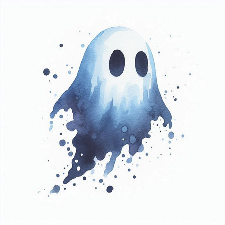Watercolor illustration of ghost on white background, halloween conceptの素材