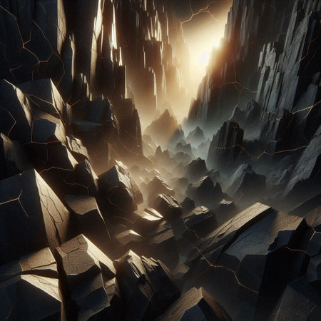 Abstract 3D rendering of cracked stone wall. Futuristic background.の素材