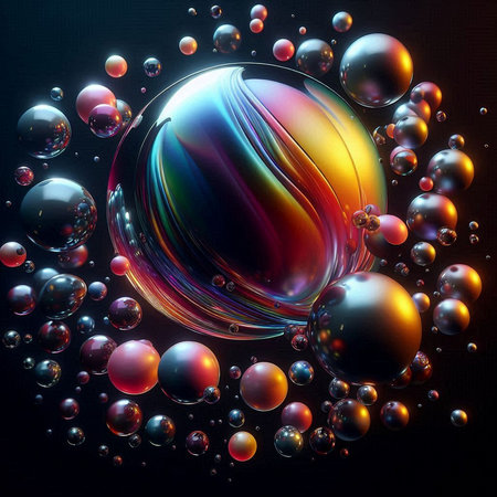 abstract background with colorful bubbles and sphere. 3d rendering - illustrationの素材
