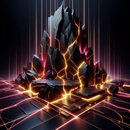 Futuristic technology background. 3D rendering with neon lights.の素材