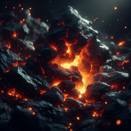 Coal in the form of a volcano with sparks. 3d renderingの素材