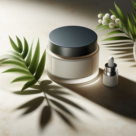 Cosmetic cream in a jar on a light background. 3d renderingの素材