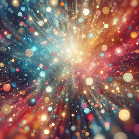 abstract colorful background with bokeh defocused lights and starsの素材