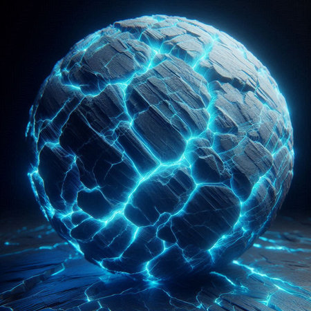 Abstract blue electric sphere on a dark background. 3D Renderingの素材