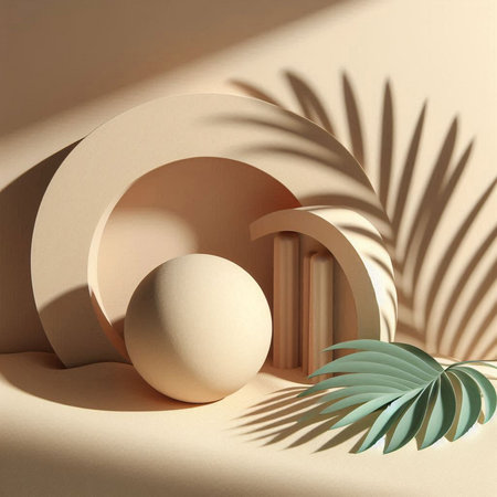 3d render of abstract geometric forms. Minimal scene with podium for product presentation.の素材