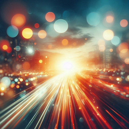 abstract speed motion on the road at night and cityscape backgroundの素材